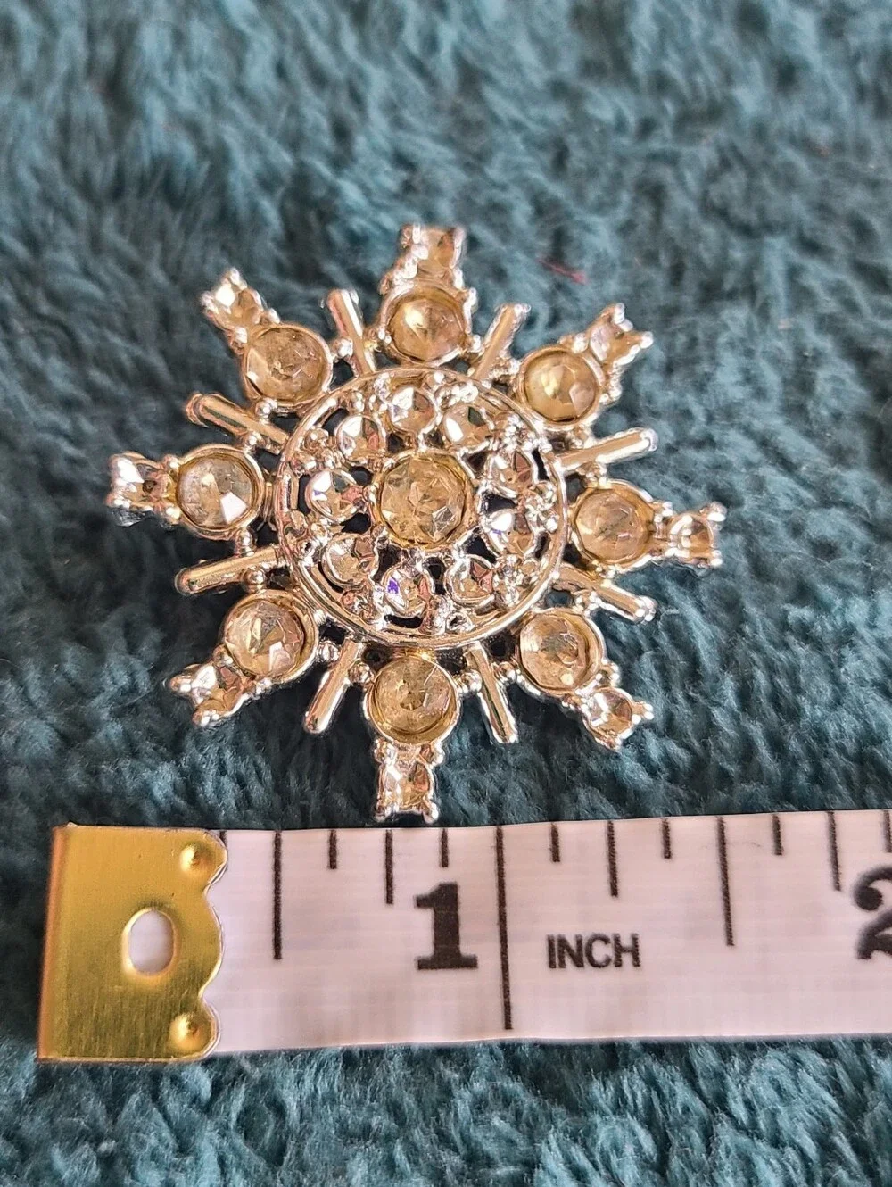 Pair Of Vintage Silver-Tone Brooches with Crystal Snowflake Design